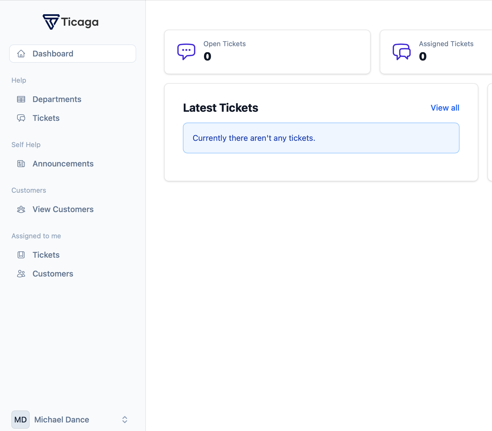 Ticaga's dashboard