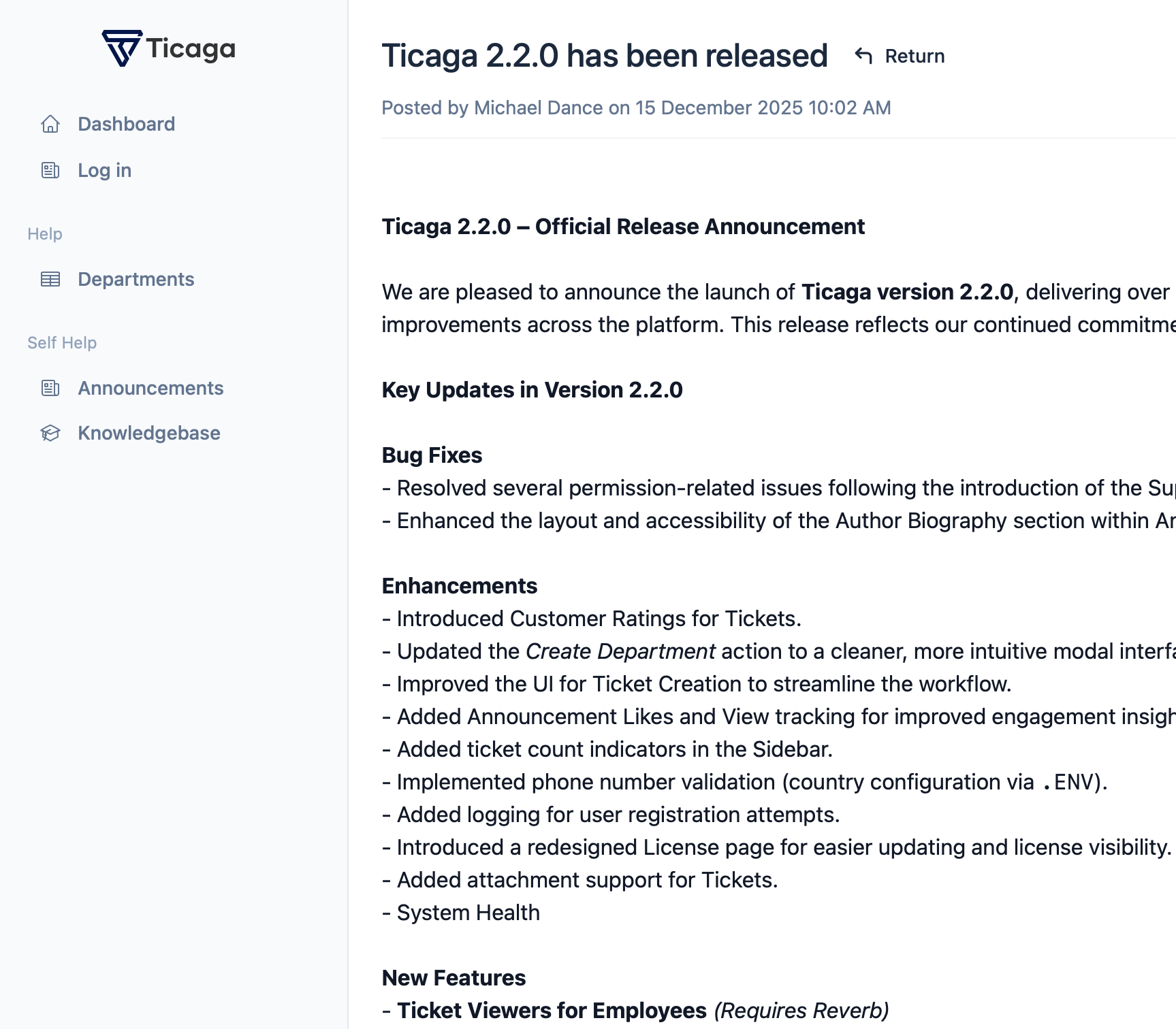Customer Announcements